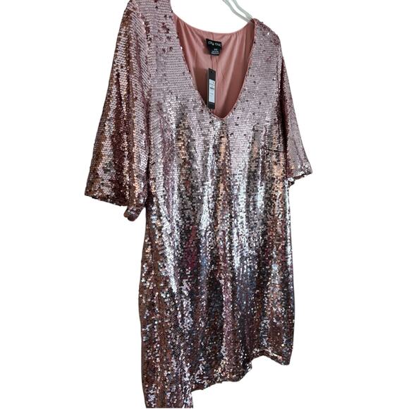 NWT City Chic Sequin Glow Dress Pink Short Sleeve V Neck Short Dress Party 18 - Picture 3 of 5